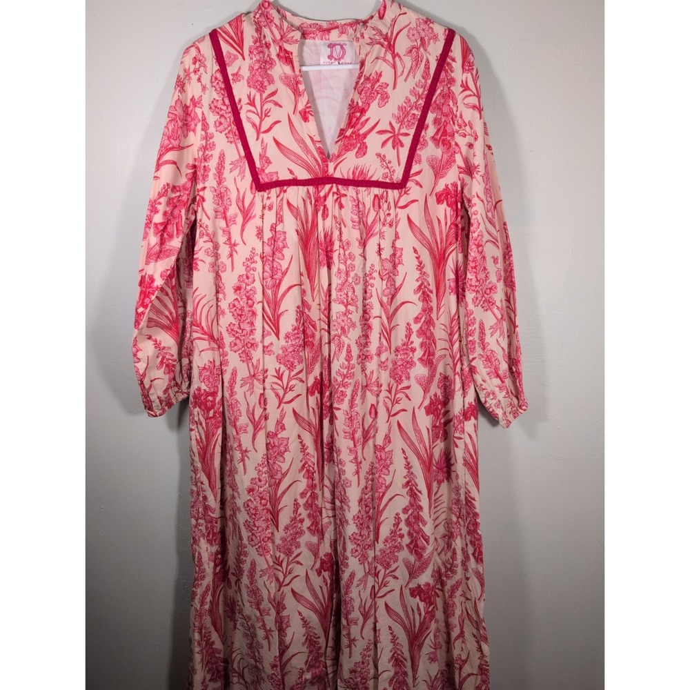 Victoria Dunn Women Pink Floral V-Neck Maxi Dress Size XS/M